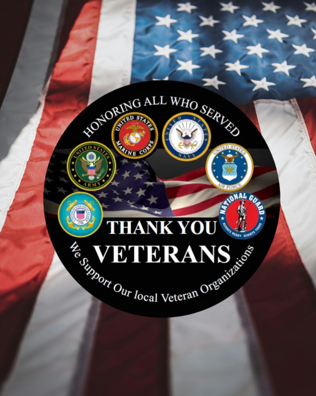 3 1/2 inch Round Honoring All Who Served Stickers