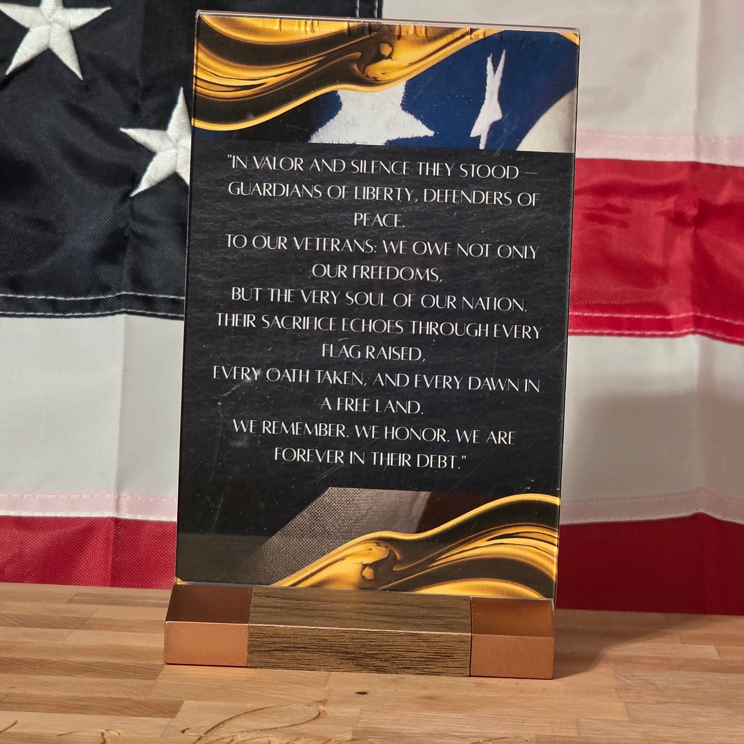 4 x 6 Veteran Support Poem w/Wood & Bronze Base (Vertical)